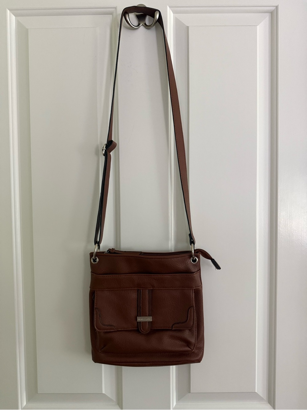 Franco Sarto Cognac Brown Crossbody Shoulder Bag – Silver Hardware